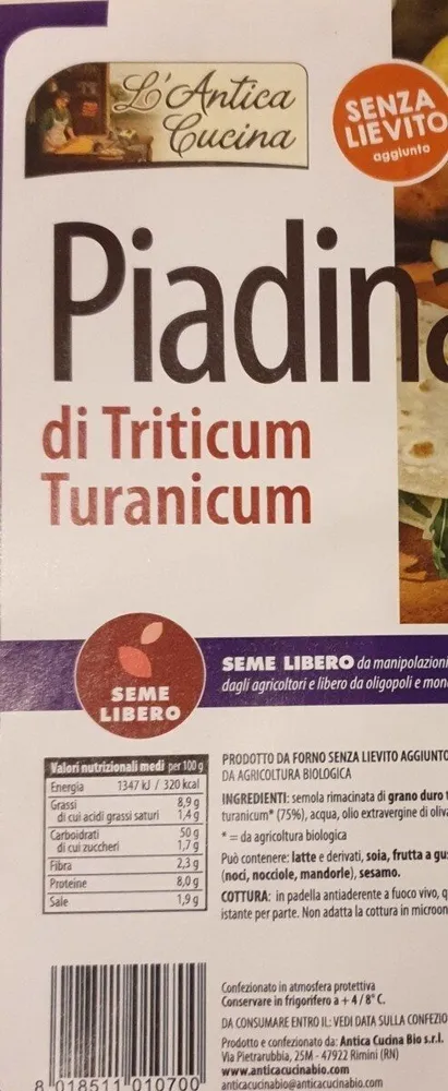 Piadina bio di triticum turanicum