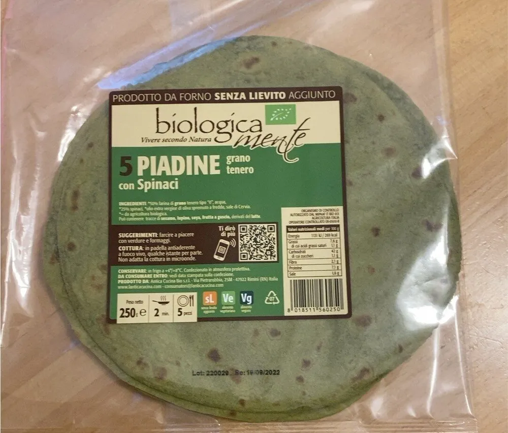 Piadine con spinaci