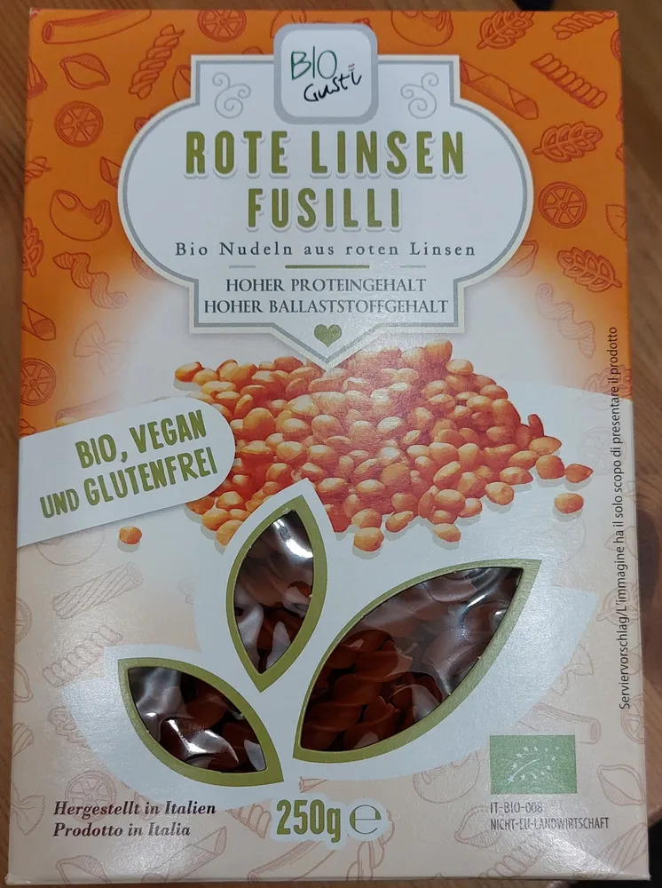 Rote Linsen Fussili
