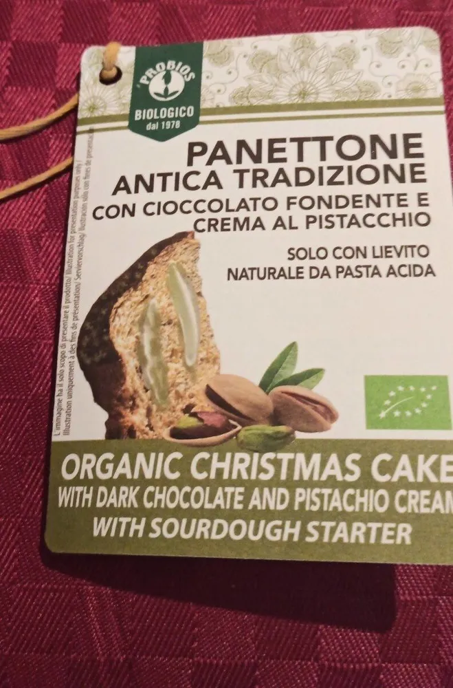 Panettone con cioccolato fondente e crema al pistacchio