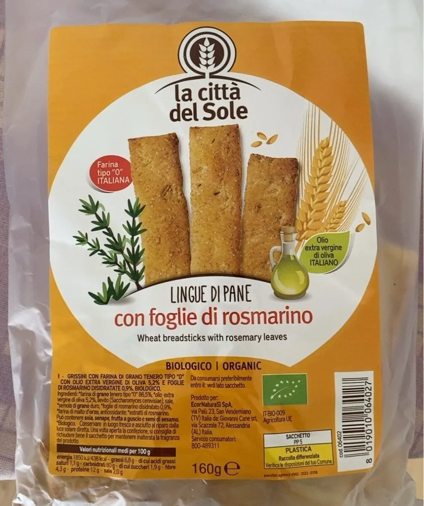 Lingue di pane con foglie di rosmarino