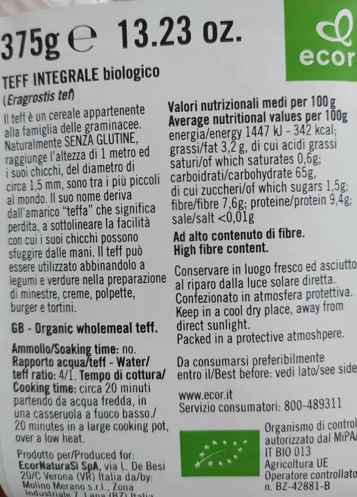 Teff integrale biologico (eragrostis tef)