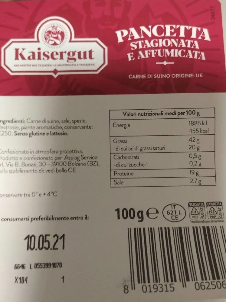 Pancetta stagionata e affumicata