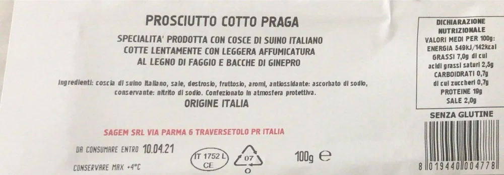 Prosciutto cotto praga