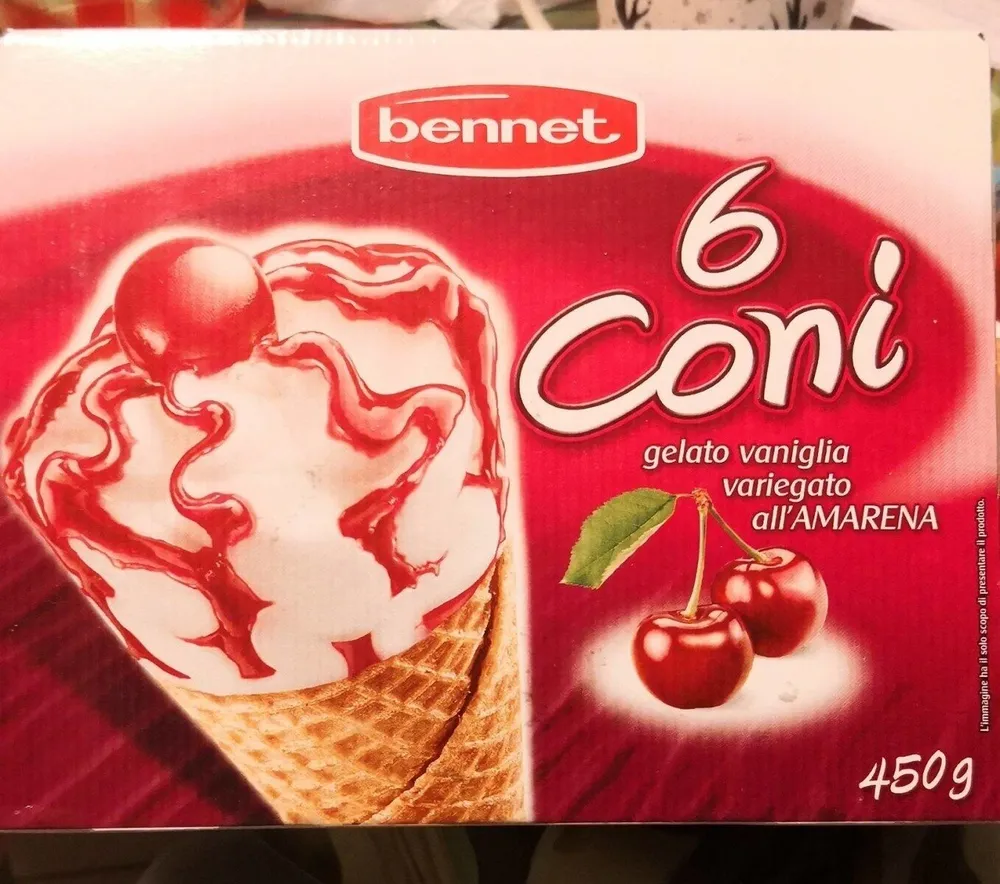 6 coni gelato vaniglia variegato all'amarena