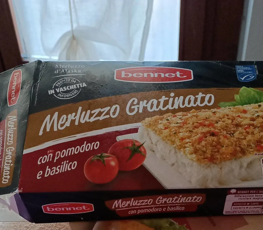 Merluzzo gratinato con pomodoro e basilico