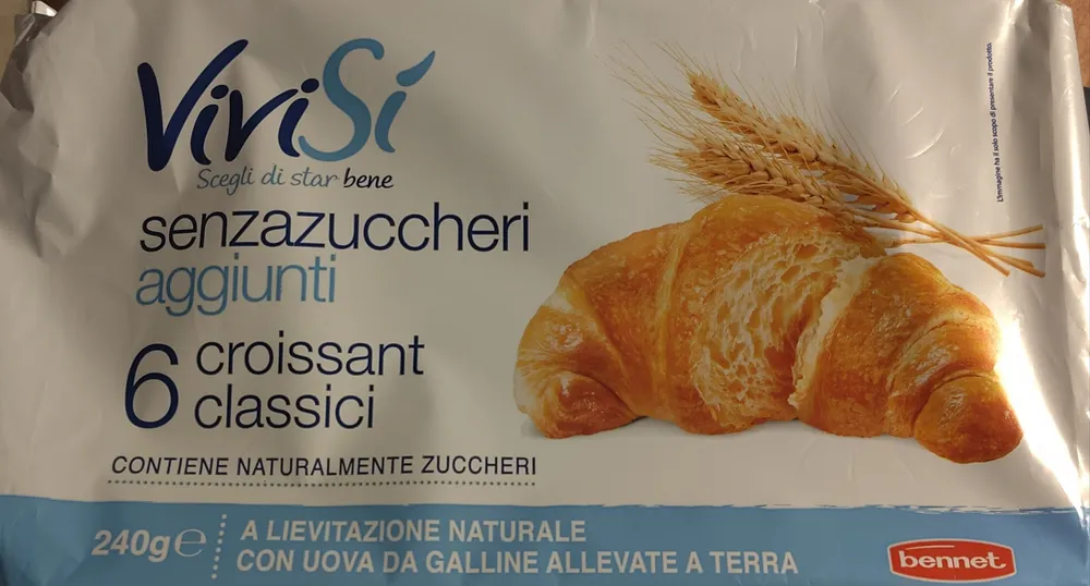6 Croissant classici senza zuccheri aggiunti