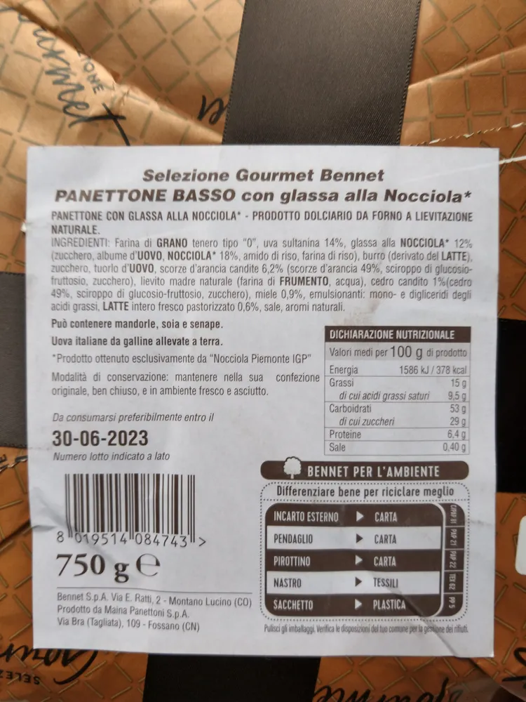 Panettone basso con glassa alla nocciola