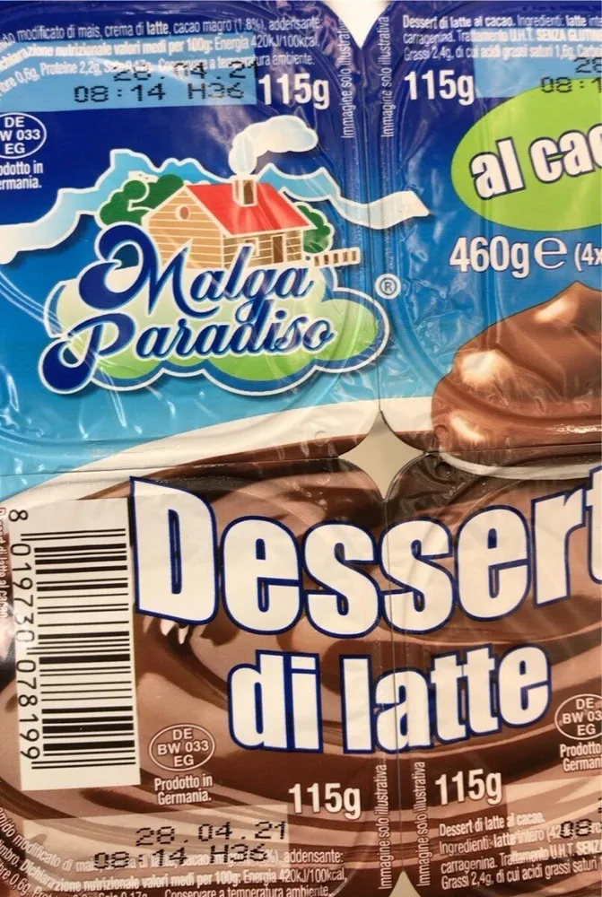 Dessert di latte al cacao