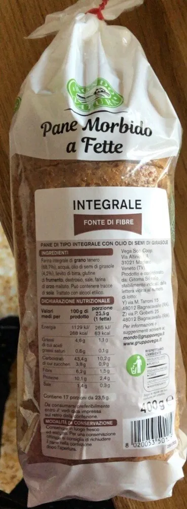 Pane morbido a fette integrale