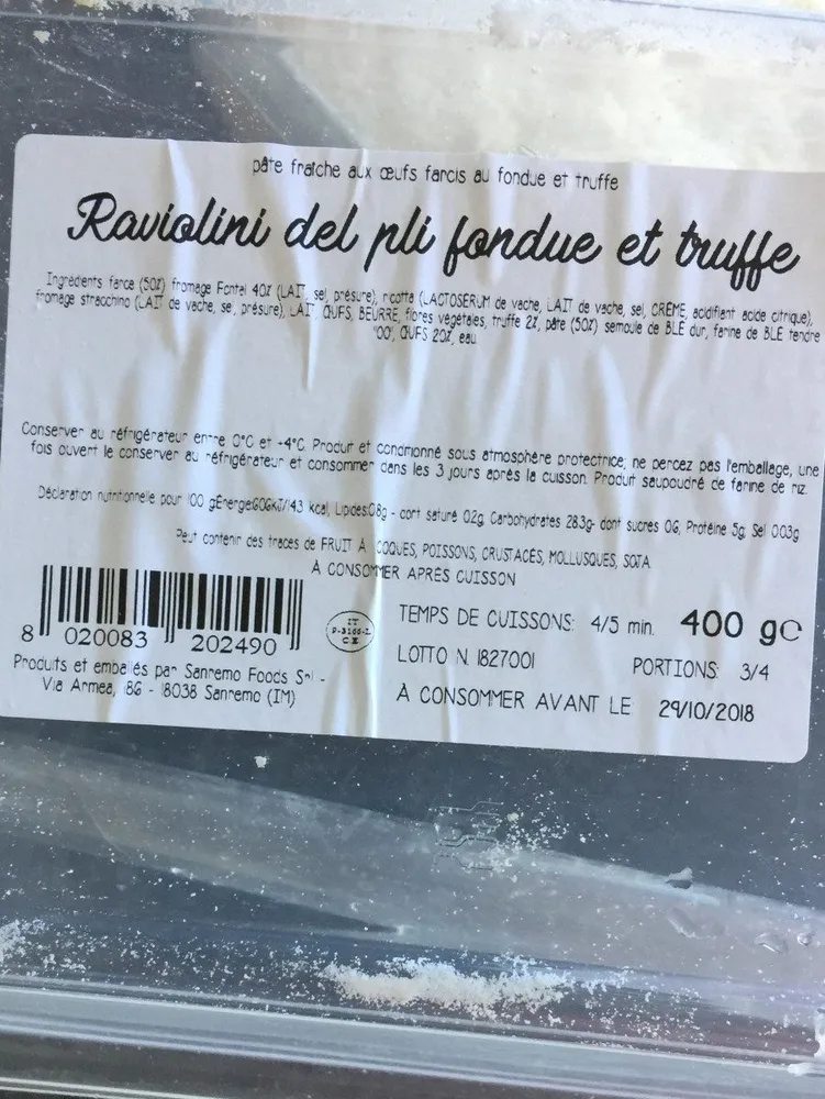 Raviolini del pli fondue et truffe
