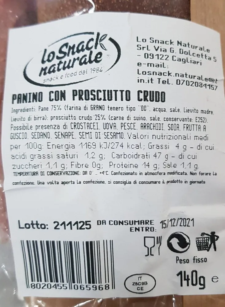 Panino con prosciutto crudo