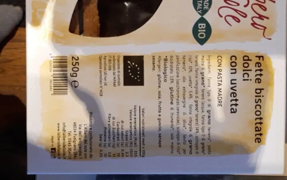 Fette biscottate dolci con uvetta