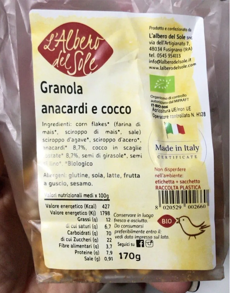 Granola anacardi e cocco