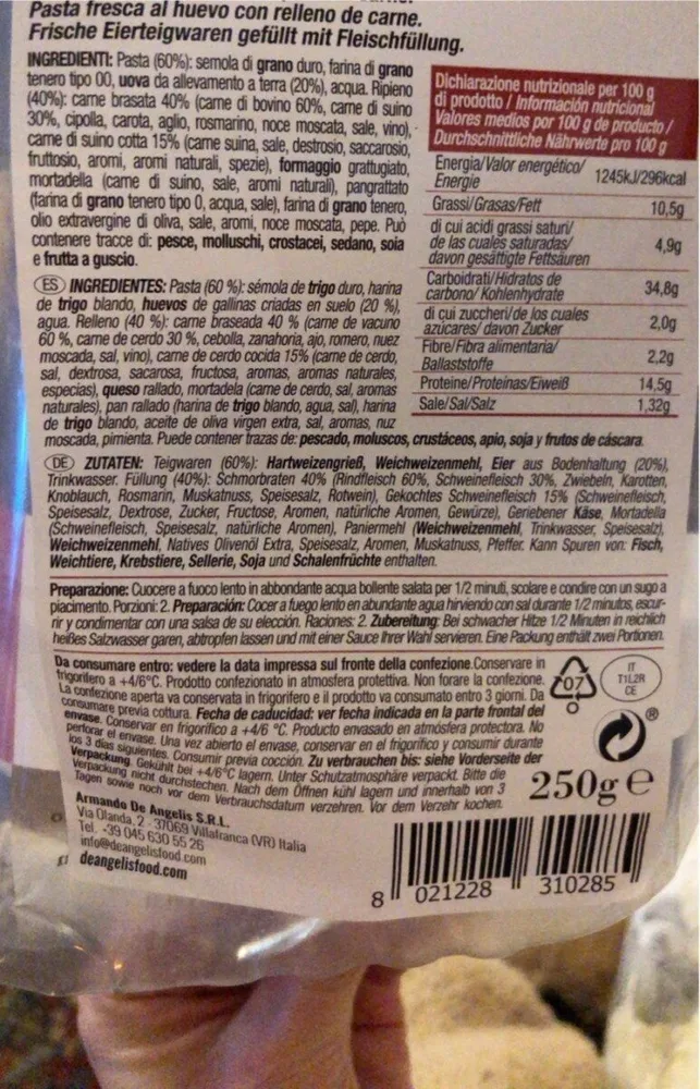 Pasta fresca all'uovo con ripieno di carne