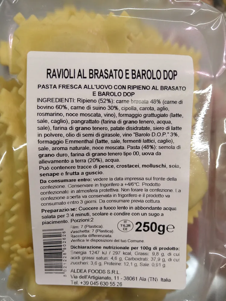 Ravioli al brasato e Barolo DOP