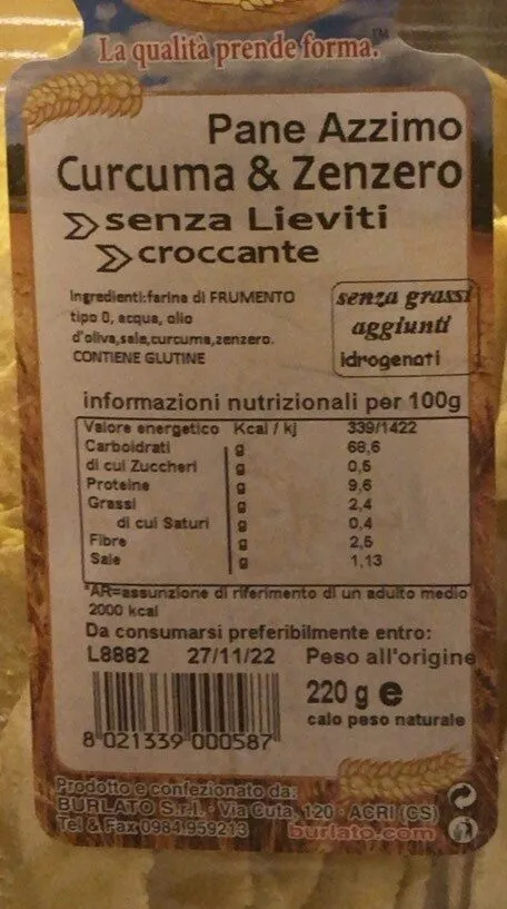 Pane azzimo curcuma e zenzero