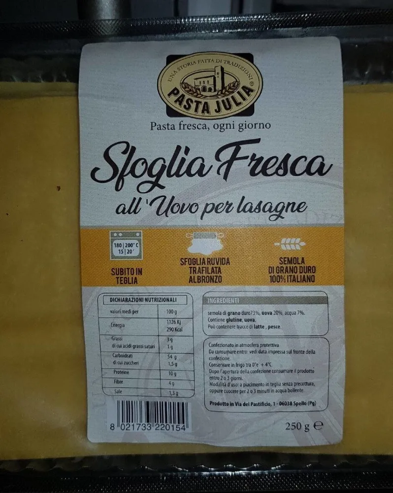 Sfoglia fresca all nova per lasagne