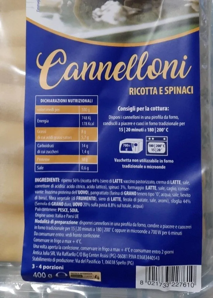 Cannelloni ricotta e spinaci