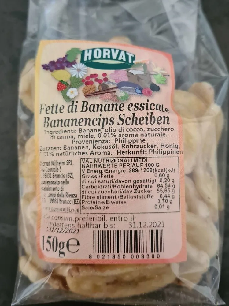 Fette di banane essicate