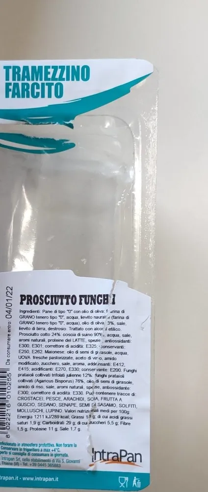 Tramezzini farcito prosciutto e funghi