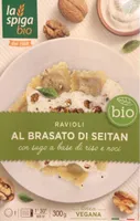 Raviolis au seitan braisé avec sauce au riz et noix