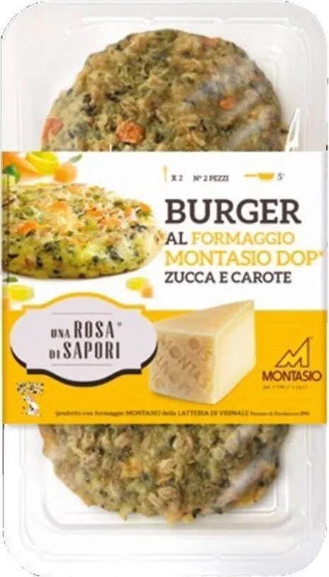 Burge al formaggio montasio con zucca e carote