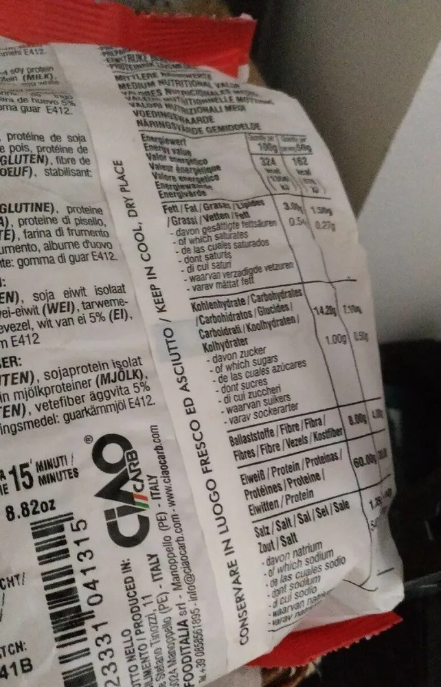 Penne Hyperprotéines Ciao Carb
