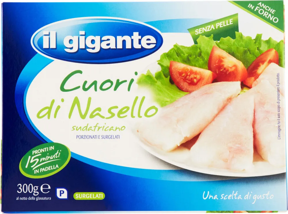 Cuori di nasello sudafricano porzionati e surgelati