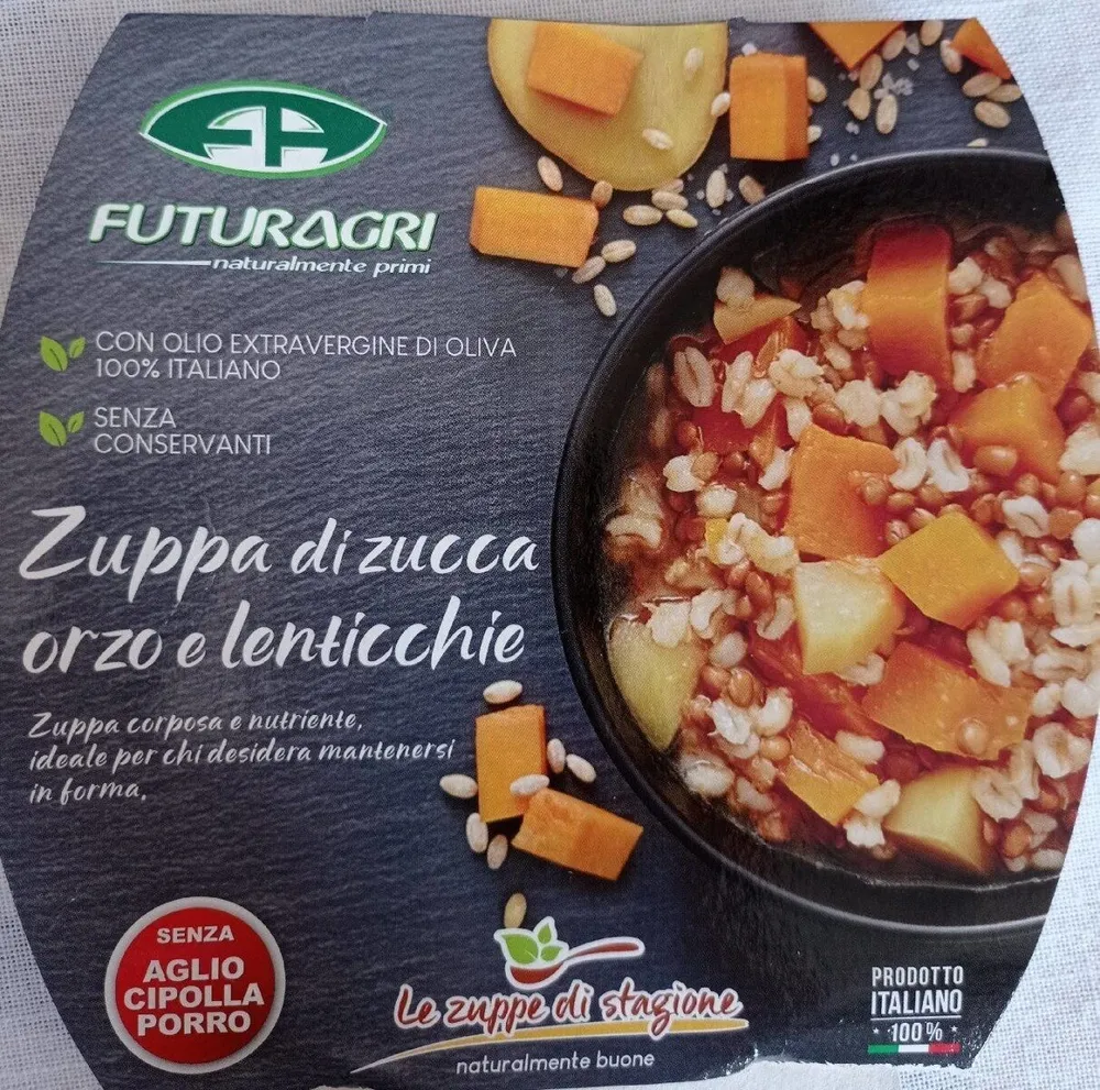 Zuppa di zucca, orzo e lenticchie
