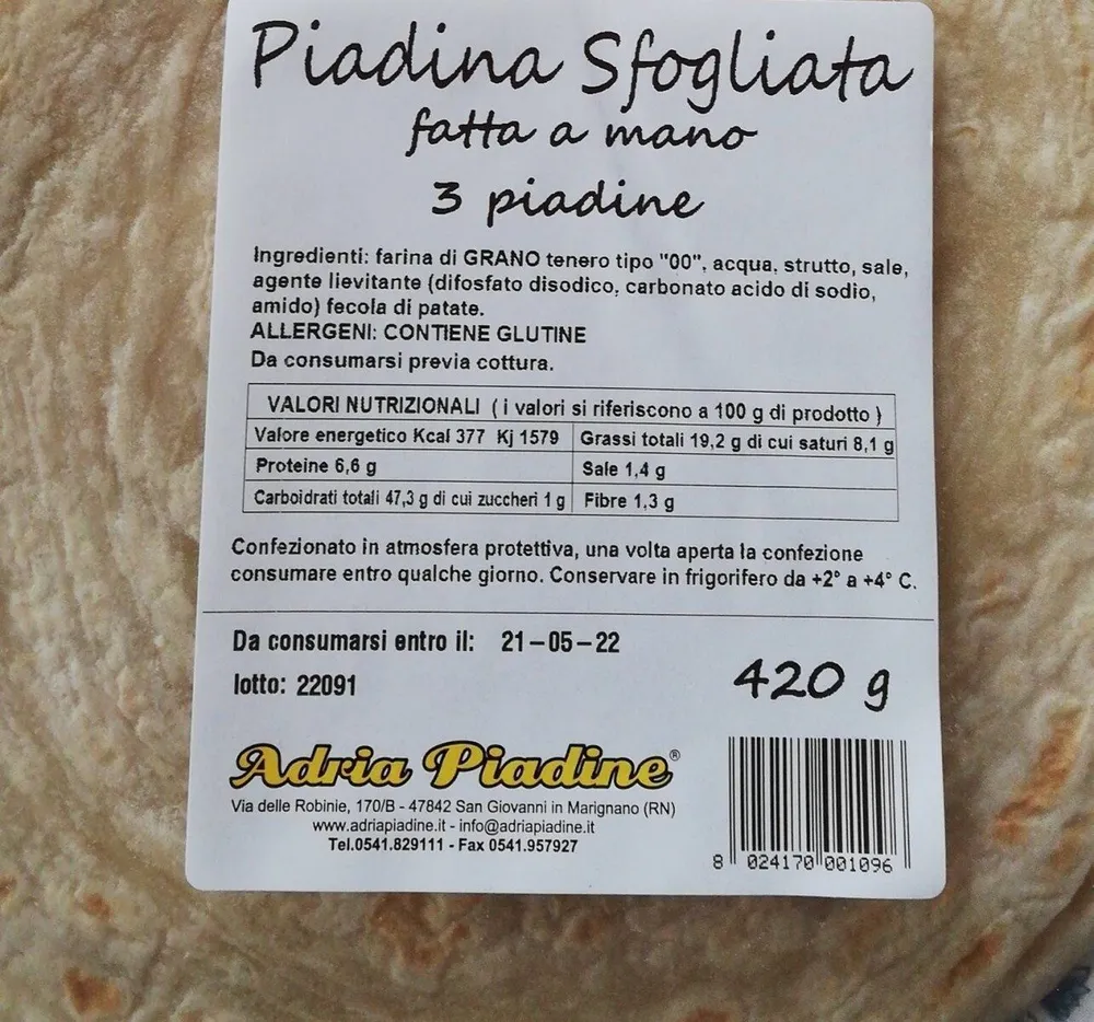 Piadina sfogliata fatta a mano