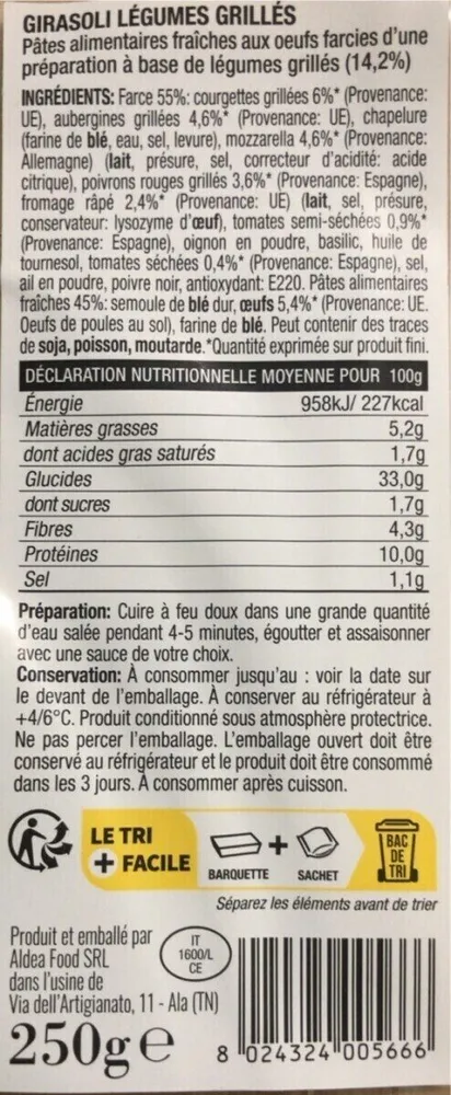 Girasoli aux Légumes Grillés