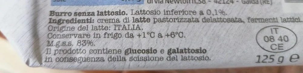 Burro senza lattosio