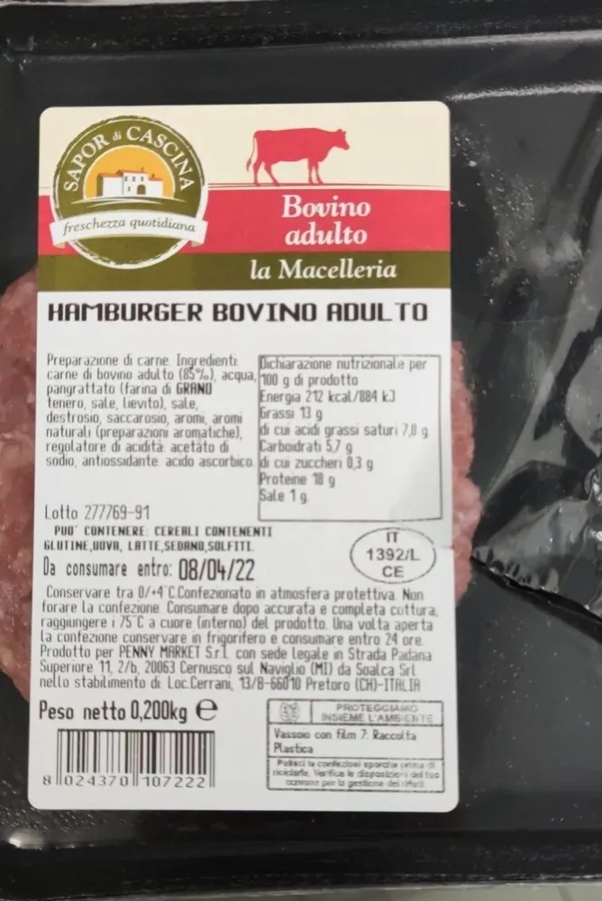 Hamburger Bovino Adulto