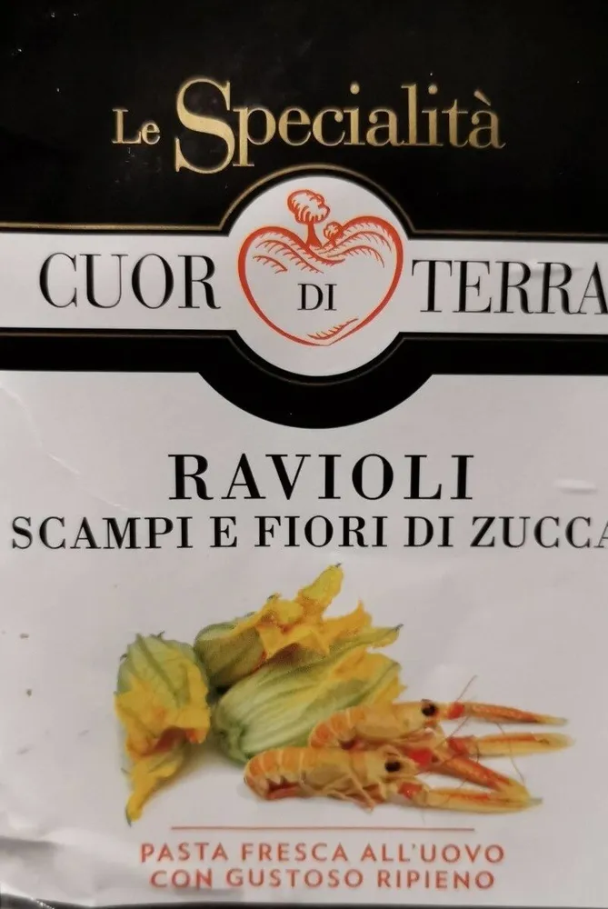 Ravioli scampi e fiori di zucca