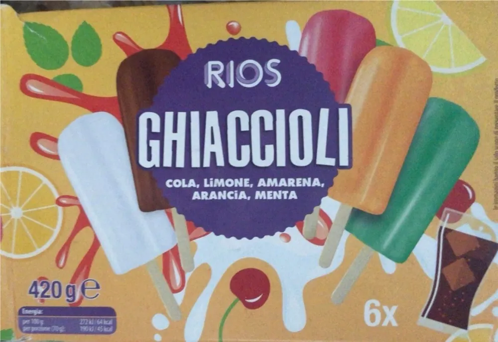 GHIACCIOLI COLA,LIMONE,AMARENA,ARANCIA,MENTA