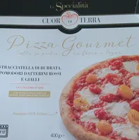 Pizza gourmet stracciatella di burrata, datterini rossi e gialli