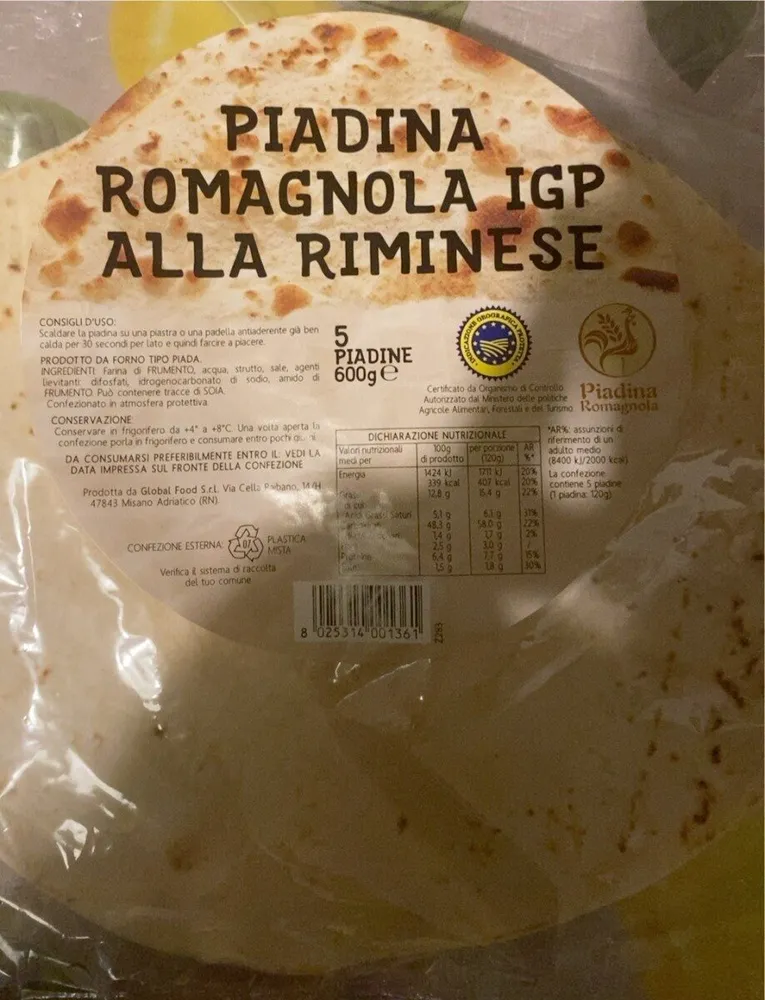 Piadina Romagnola IGP alla riminese