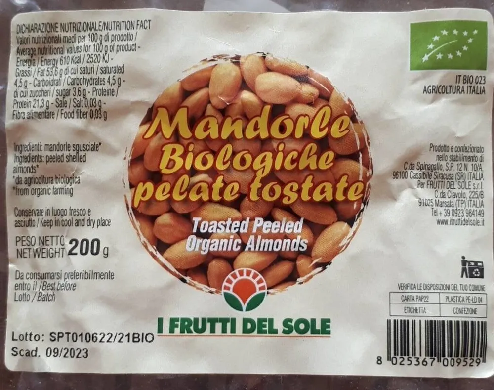 Mandorle biologiche pelate tostate