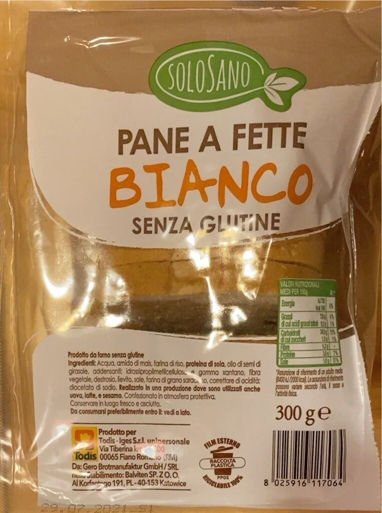 Pane a fette bianco senza glutine