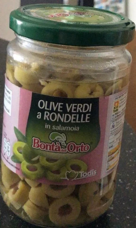 olive verdi a rondelle in salamoia