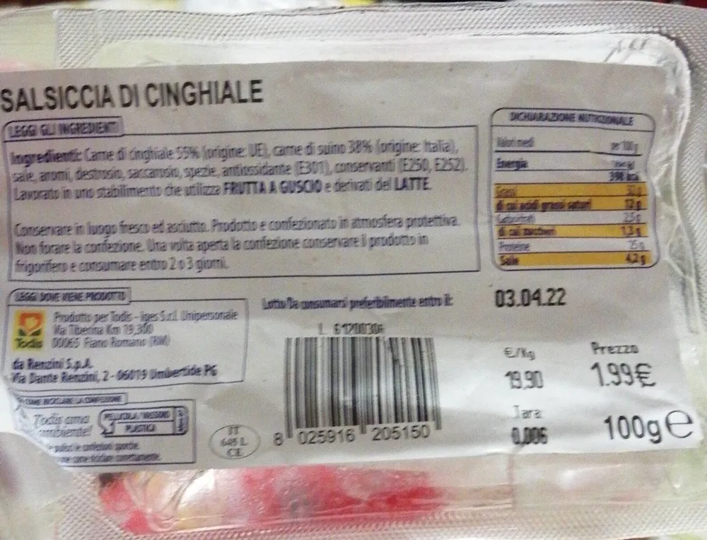 Salsiccia di cinghiale
