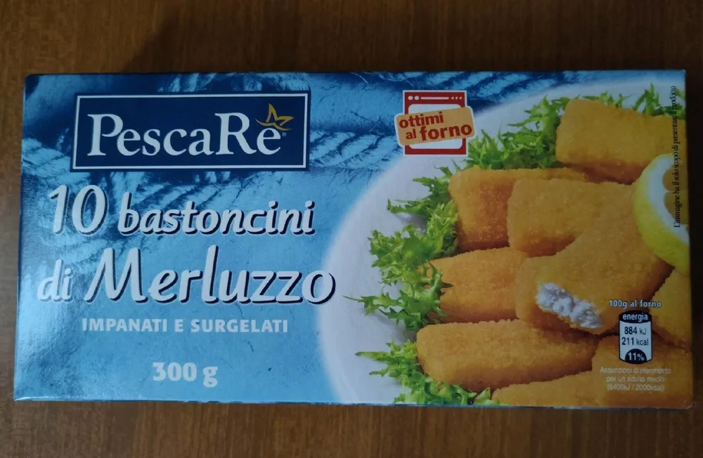 Bastoncini di merluzzo impanati e surgelati