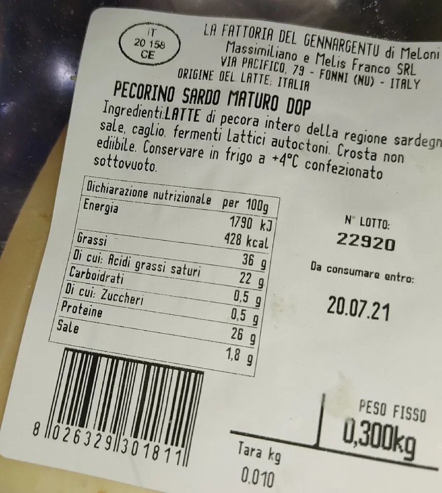 Pecorino sardo maturo DOP