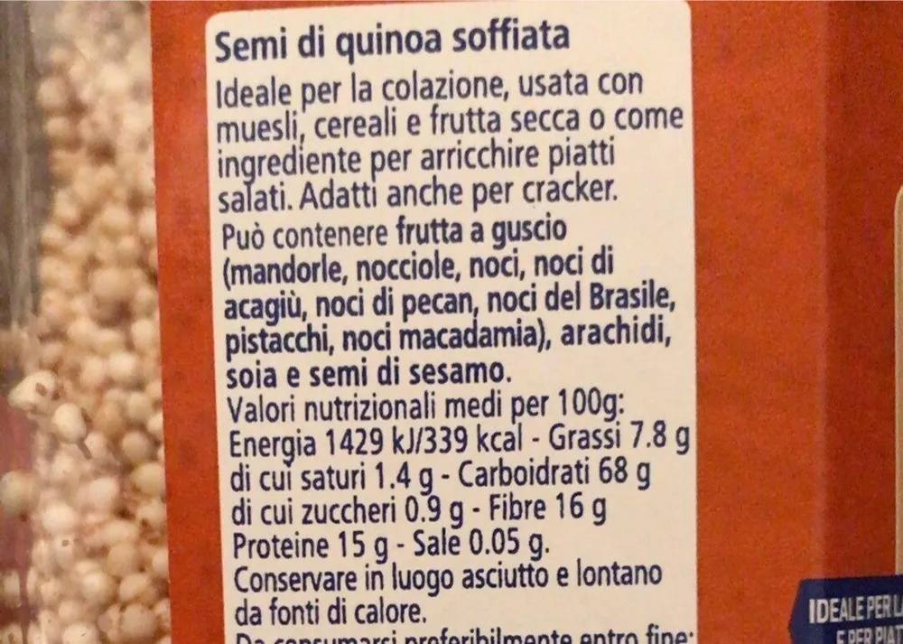 Semi di quinoa soffiata