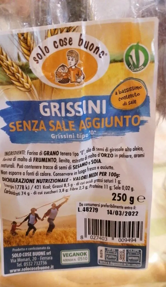 Grissini senza sale aggiunto