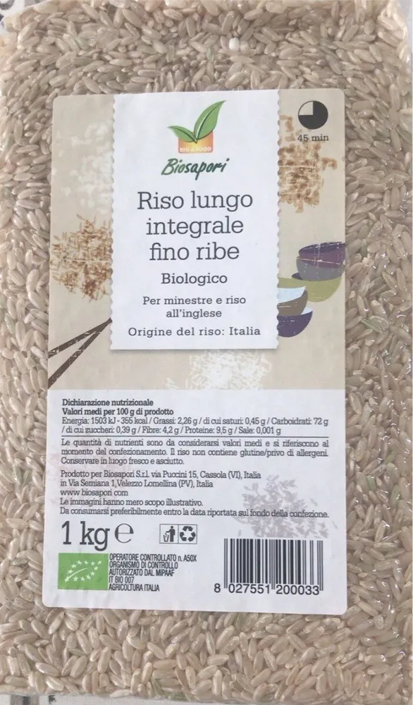 Riso lungo integrale fino ribe