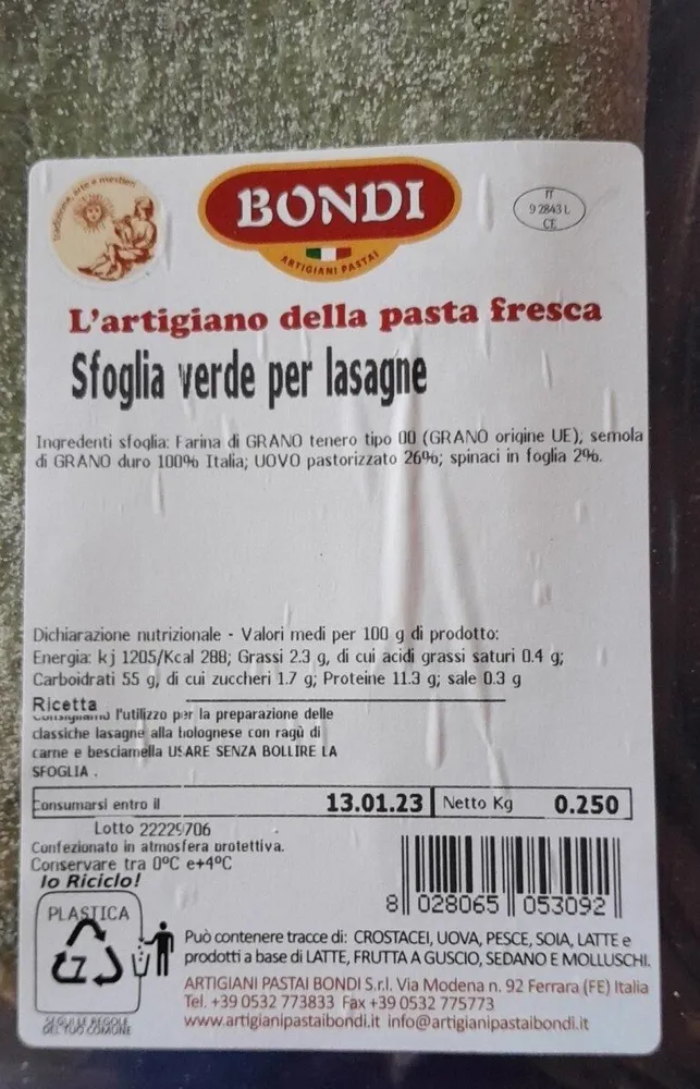 Sfoglia verde per lasagne