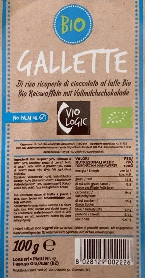 Gallette di riso ricoperte di cioccolato al latte