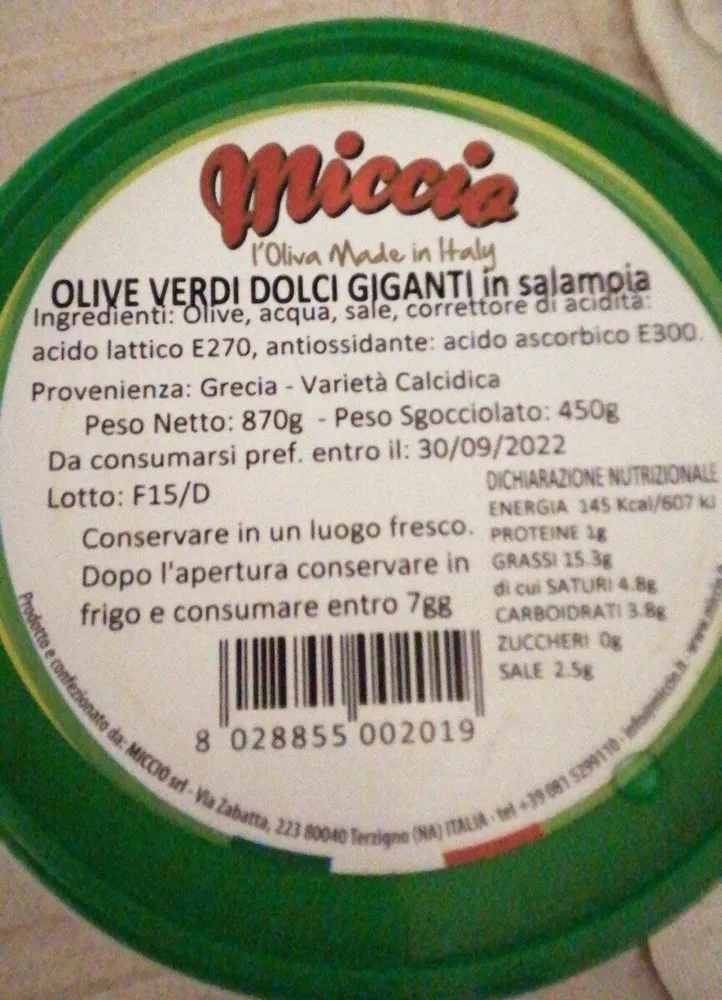 Olive verdi dolci giganti